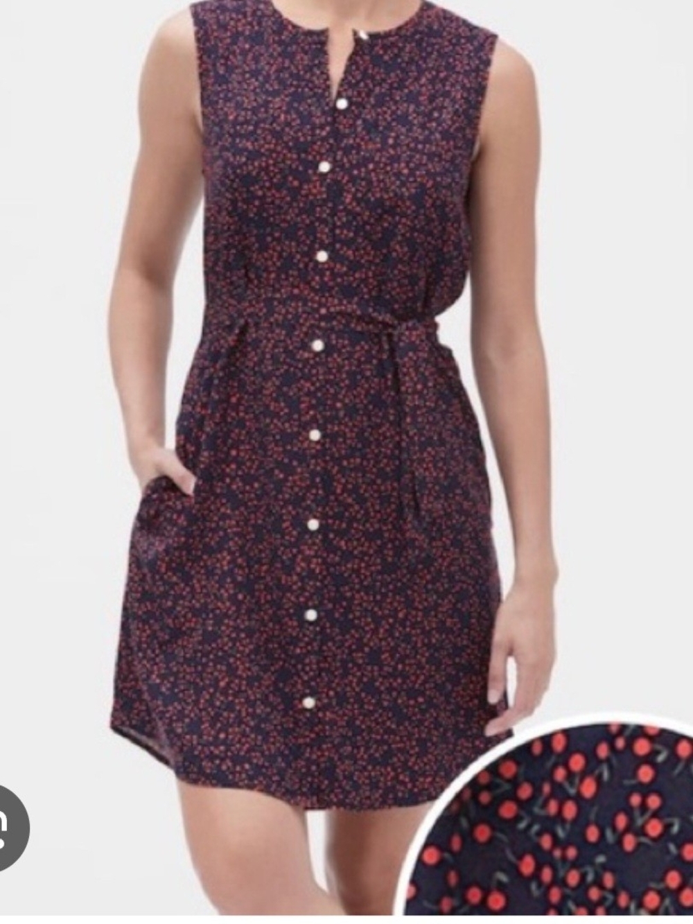 GAP Navy Sleeveless Button-Front Dress with Red Dot Print